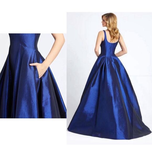 Mac Duggal 12225 Sapphire Front Slit Square Neck Ballgown With Train, Size 6 - Picture 13 of 13